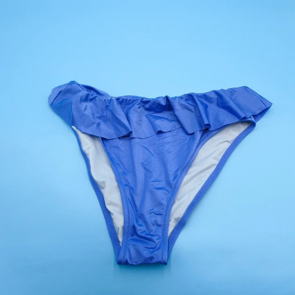Victoria's Secret Bikini Bottom Womens Large Ruffle Blue Swim Separate Nylon New